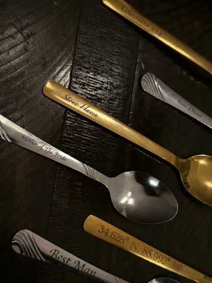 Engraved Spoon Rings, Spoon Key Chains, Spoon Flower or Napkin Holder, and Spoons