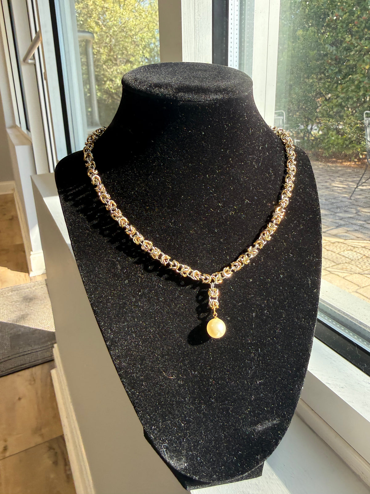 Byzantine Pearl Necklace Chain: Two-Tone Gold & Silver Necklace